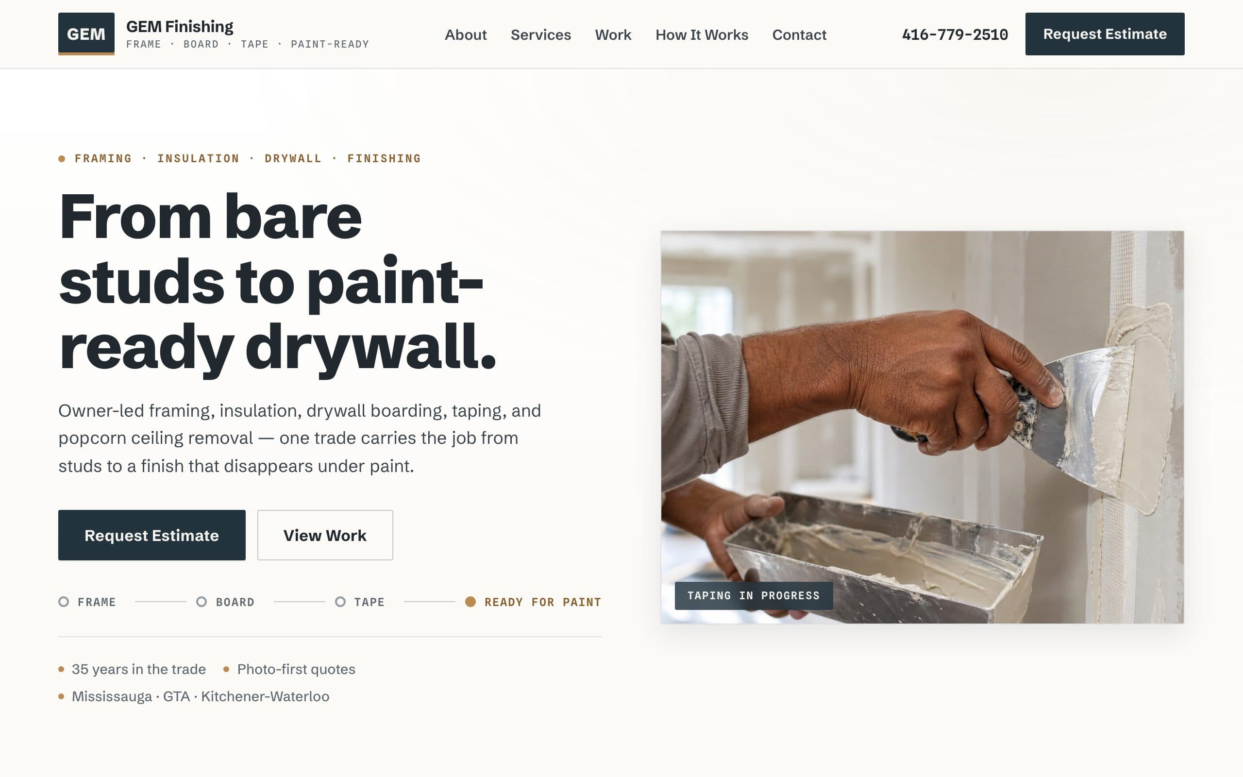GEM Finishing — one-page site built on the $995 trades work order